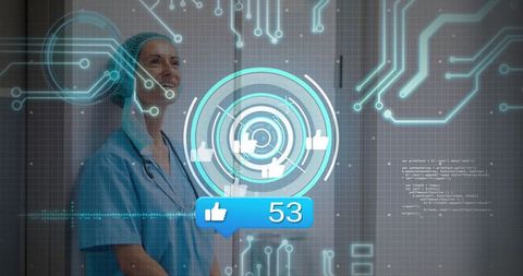 Futuristic healthcare: clinician engaging with holographic technology
