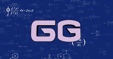 6g technology concept banner with equations on blue background