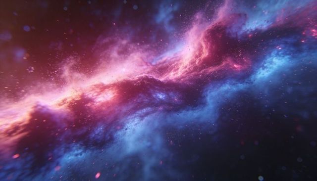 Swirling Magenta and Blue Nebula Band Revealing Vibrant Cosmic Gas and Dust