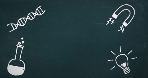 Education Science Icons on Chalkboard with Copy Space