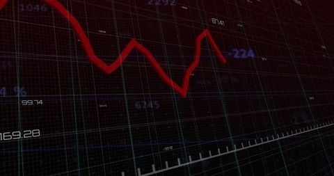 Crimson Financial Data Feed Showing Volatile Red Line Over Holographic Trading Grid