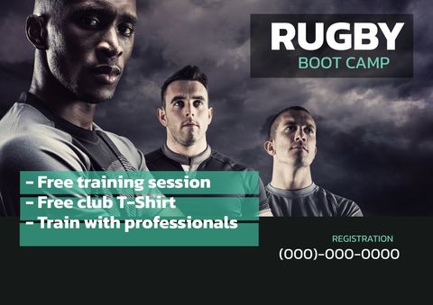 Dynamic Rugby Boot Camp Advertising Poster - Download Free Stock Templates Pikwizard.com