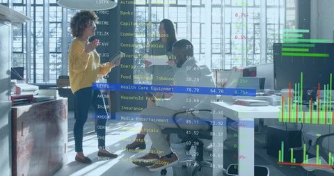 Three Professionals Collaborating over Laptop with Data Dashboards, Charts, Analytics