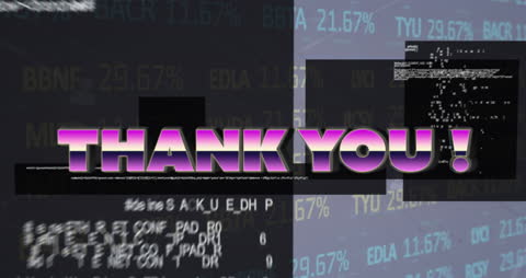Colorful Thank You Text Over Data Processing Background