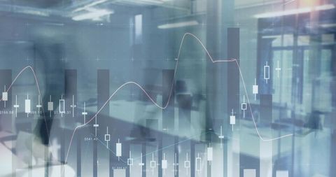 Business People Moving in Office with Overlayed Financial Charts - Download Free Stock Images Pikwizard.com