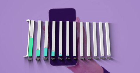 Digital stats chart projected over smartphone daylighting big data