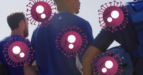 Animated Virus Cells Surrounding Baseball Players
