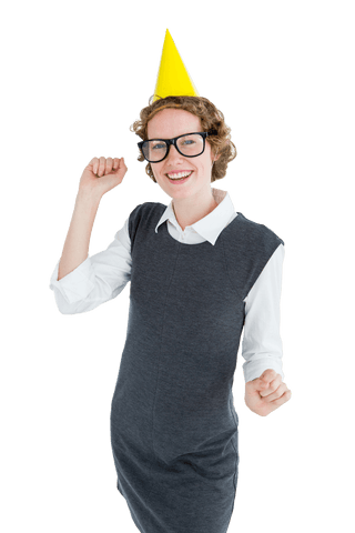 geeky woman with party hat celebrates, transparent background - Download Free Stock Videos Pikwizard.com