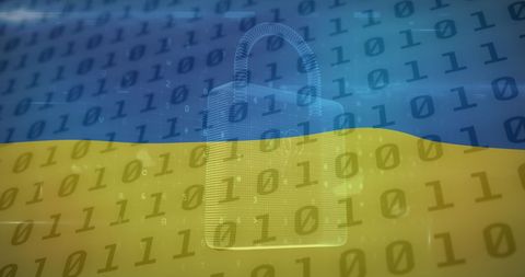 Digital Security Concept with Ukrainian Flag and Binary Code