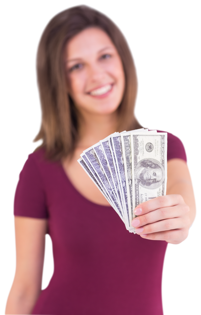 Smiling Woman Holding Cash Fanned Out - Transparent Background - Download Free Stock Videos Pikwizard.com