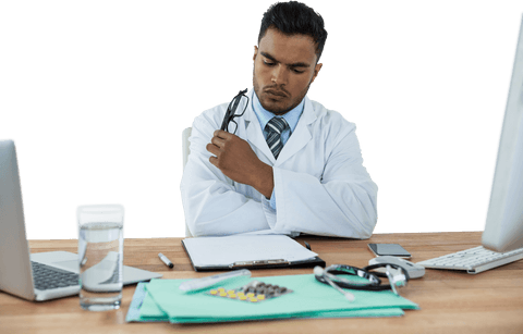 Transparent Image of Doctor Reviewing Medical Report at Desk - Download Free Stock Videos Pikwizard.com