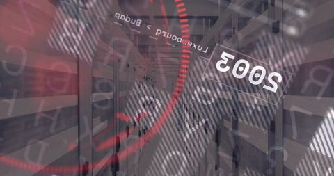 High-Tech Data Center Corridor with Digital Overlays