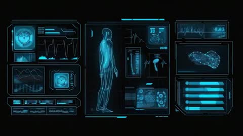 Futuristic Digital Health Interface Displaying Diagnostics and Data
