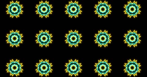 Seamless loop kaleidoscope neon pattern hypnotic motion