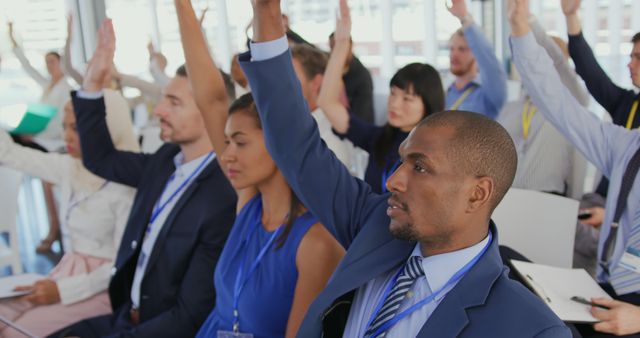 Business Professionals Participating in Conference Q&A Session - Download Free Stock Images Pikwizard.com