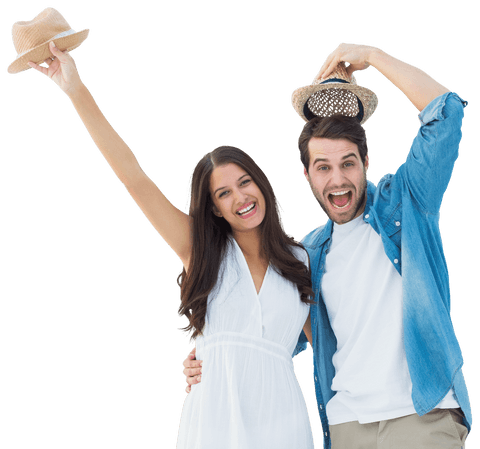 Cheerful Couple Representing Excitement on Transparent Background