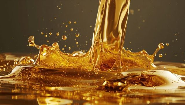 Flowing golden liquid with dynamic splashes and intricate details