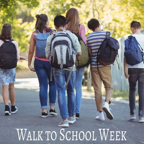 Group of students enjoying walk to school promoting health