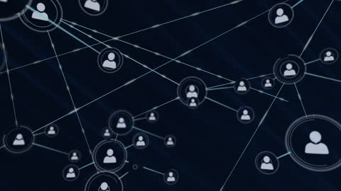 Network of Profile Icons with Blue Light Trails Background