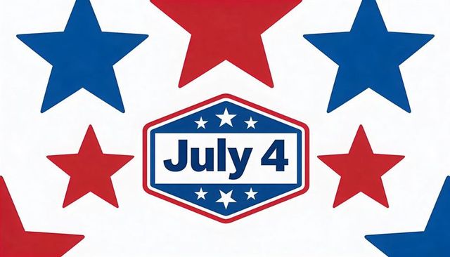 July 4 shield badge with red and blue stars patriotic independence day minimalist vector