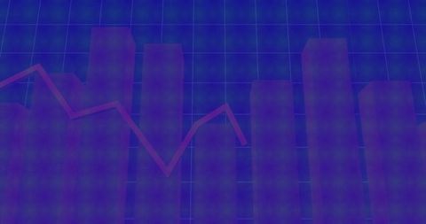 3d bars and red line graph overlaid on blue grid