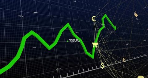 Dynamic Financial Chart with Currency Symbols and Digital Network