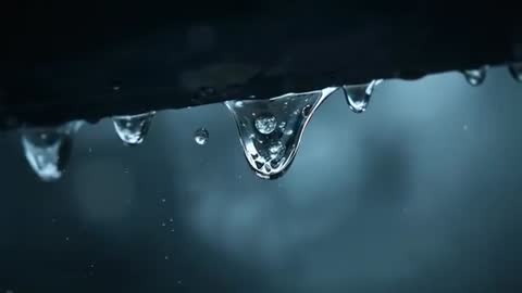 Macro View of Hanging Water Droplet on Ledge