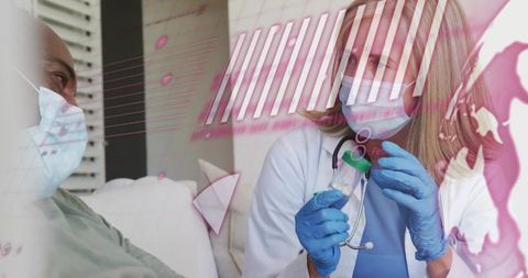 Doctor Analyzing Data with Medical Vial in Hospital Room