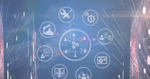 Digital Interface with Communication and Business Icons Overlay