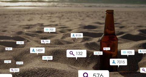 Social Media Engagement Metrics Around Bottle on Beach