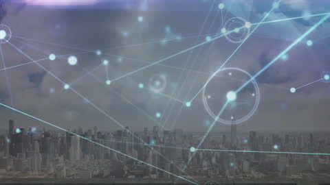 Digital Network Connectivity Across Urban Skyline