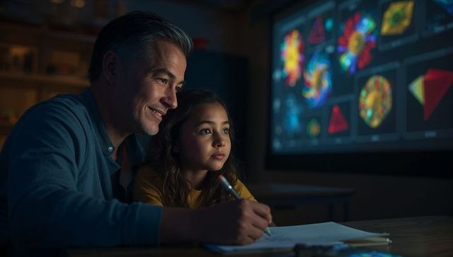 Mentoring dad guides daughter in creative learning at home