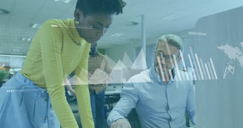 Animated Data Processing with Diverse Colleagues at Office Meeting