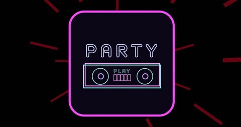 Retro style party invitation with neon play sign