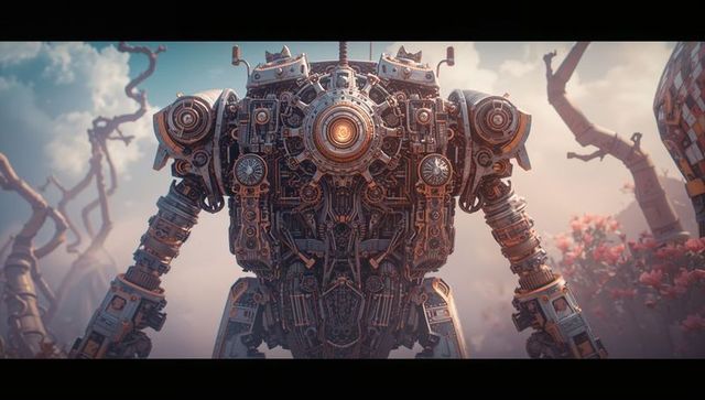 Intricate Futuristic Mechanical Robot in Serene Grove