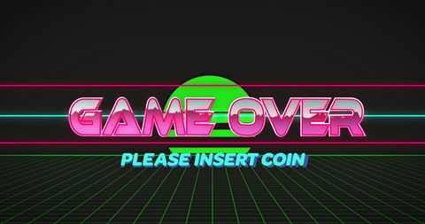 Retro Arcade Game Over Banner with Neon Grid Background