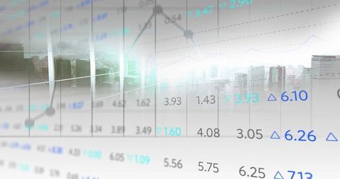 Futuristic financial analytics over urban skyline