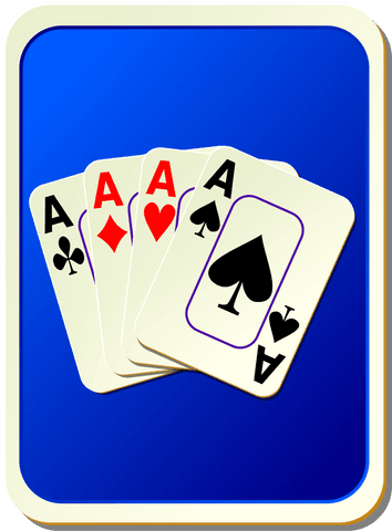Four aces playing cards on transparent blue background