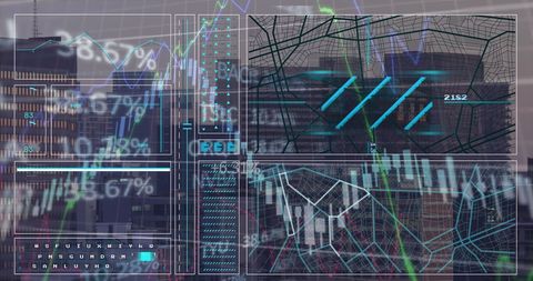 Virtual Financial Data Overlay on City Skyline - Download Free Stock Images Pikwizard.com