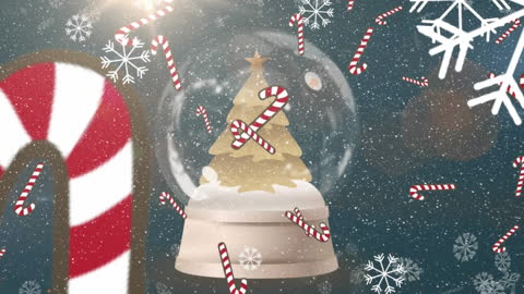 Animated Snow Globe with Falling Candy Canes in Christmas Scene