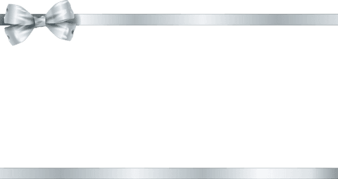 Elegant silver ribbon border with bow on transparent background