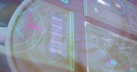 Holographic data interface reflected over workspace