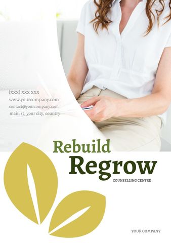 therapy center flyer with serene woman and leaf motif - Download Free Stock Templates Pikwizard.com