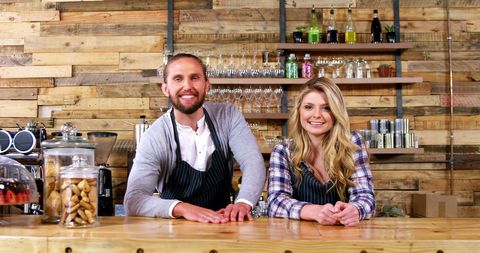Friendly Waitstaff in Rustic Café Atmosphere