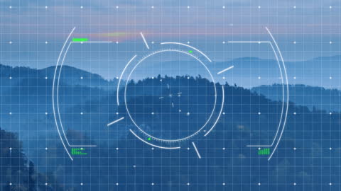 Futuristic Data Interface Over Mountainous Landscape Scene