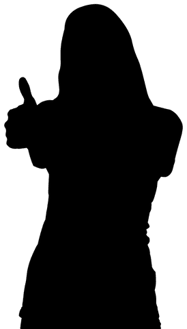 Silhouette of sports woman thumbs up on transparent background