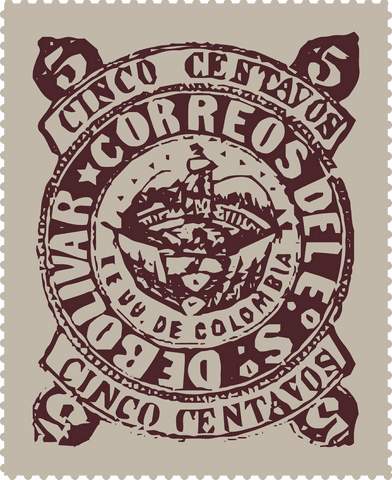 Vintage colombian postal badge illustration on transparent background