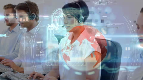 Customer Support Team with Digital Security Overlay