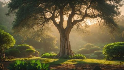 Majestic Tree in Sunlit Forest Clearing With Mossy Ground - Download Free Stock Images Pikwizard.com