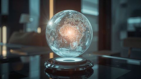 Floating Holographic Globe in Futuristic Lounge Setting